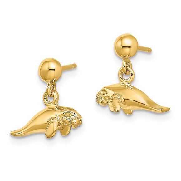 14K 3-D Polished Mini Manatee Dangle Earrings - Picture 4 of 4